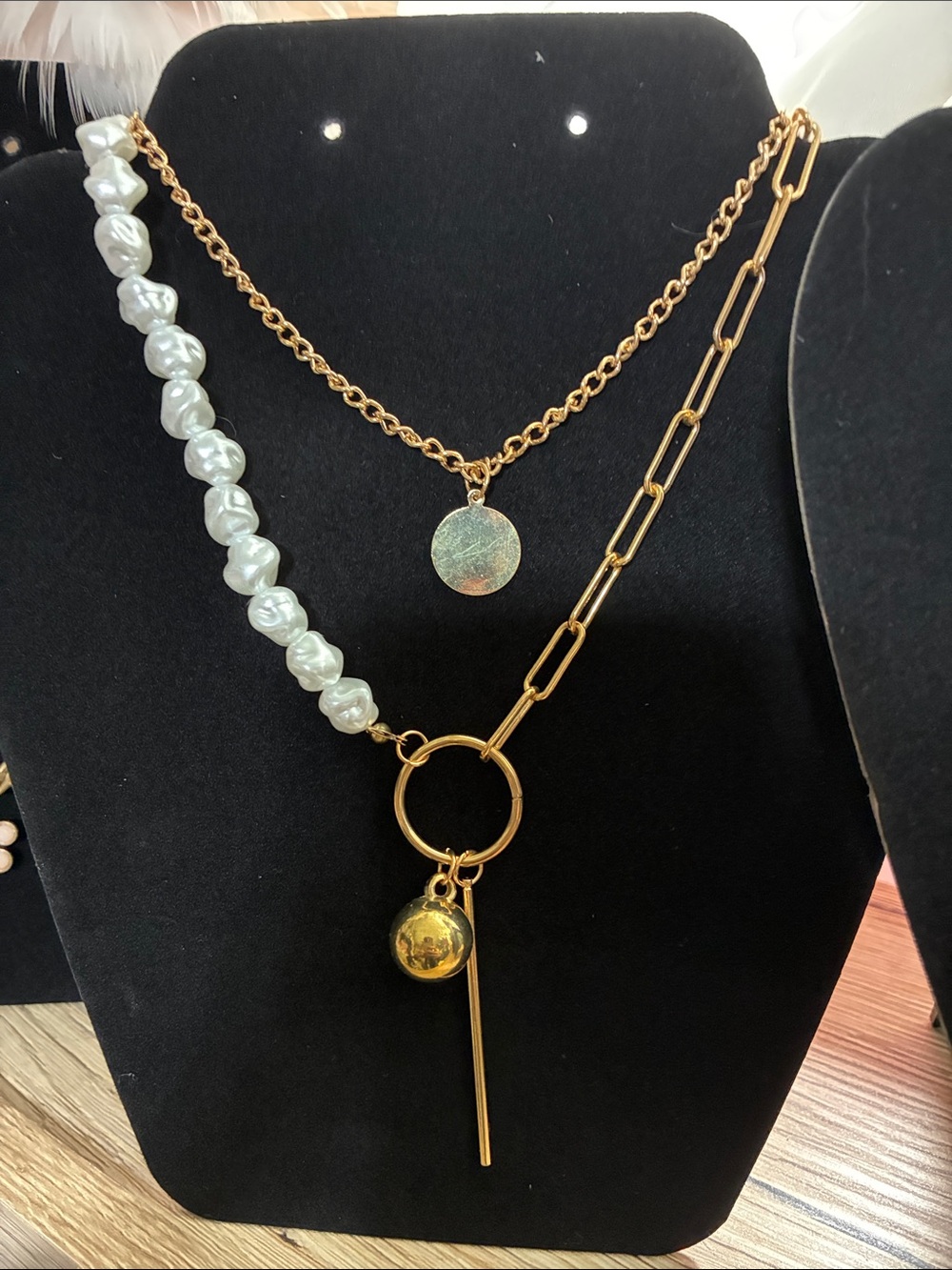 Gold-Tone Asymmetric Pearl & Chain Layered Necklace